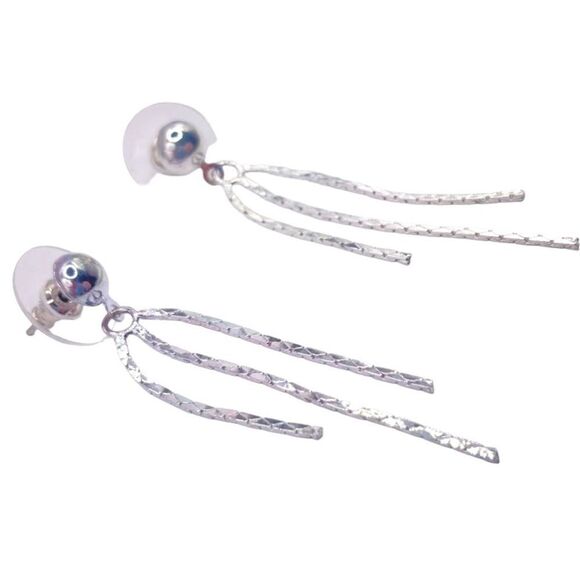 Silver fringe chain dangle earrings - Picture 2 of 4